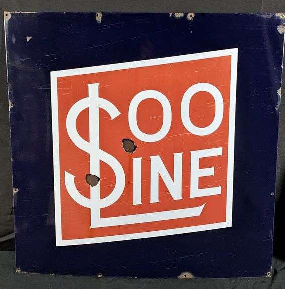 PORCELAIN RAILROAD TRAIN SIGN SOO LINE