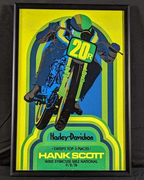 1974 HARLEY DAVIDSON MOTORCYCLE RACING POSTER HANK SCOTT