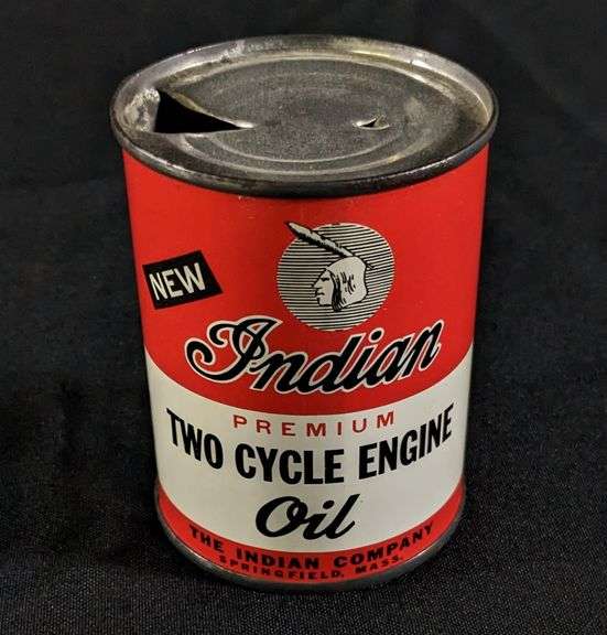 1/2 PINT MOTORCYCLE OIL CAN NEW INDIAN TWO CYCLE ENGINE OIL SPRINGFIELD MASSACHUSETTS