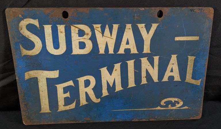 TIN SIGN LOS ANGELES CALIFORNIA SUBWAY TERMINAL GARDNER ST. WEST HOLLYWOOD CAR HOUSE (2 SIDED)