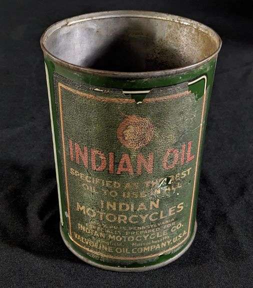 RARE QUART VALVOLINE INDIAN MOTORCYCLE OIL CAN SPRINGFIELD MASS