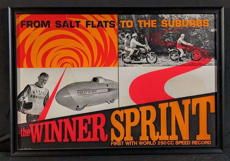 1967 HARLEY DAVIDSON MOTORCYCLE RACING POSTER THE WINNER SPRINT