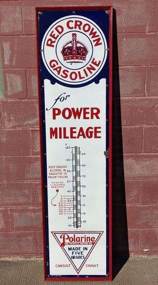 -40° TO 120° PORCELAIN THERMOMETER SIGN STANDARD OIL RED CROWN GASOLINE ...