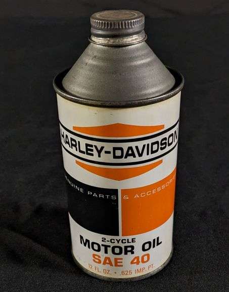 FULL 12 OZ MOTORCYCLE OIL CAN HARLEY DAVIDSON 2-CYCLE MOTOR OIL SAE 40