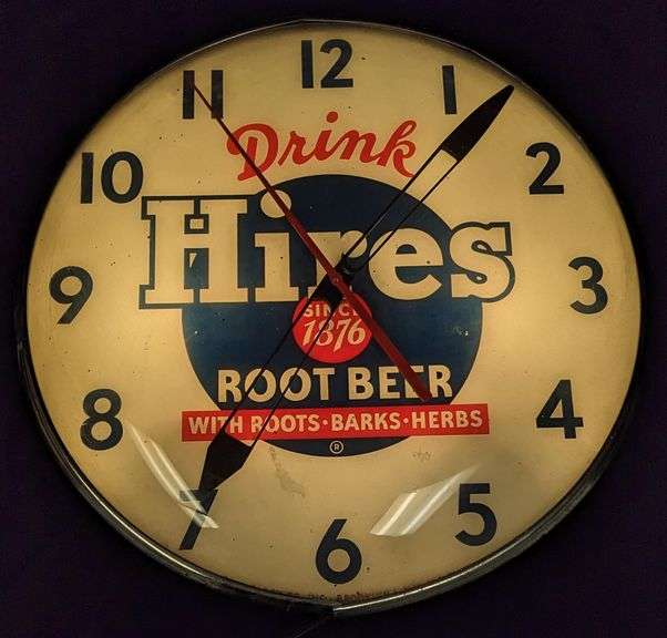 LIGHTED PAM CLOCK DRINK HIRES ROOT BEER