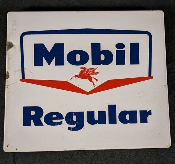 PORCELAIN GAS PUMP SIGN MOBIL REGULAR GASOLINE - Millers Auction Co.