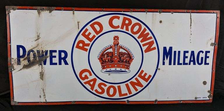 PORCELAIN SIGN STANDARD OIL CO POWER MILEAGE RED CROWN GASOLINE ...