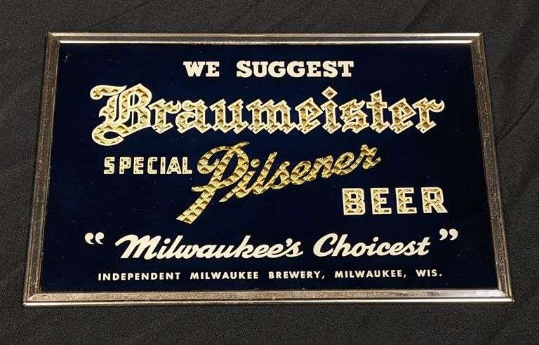 RPOG GLASS SIGN WE SUGGEST BRAUMEISTER SPECIAL PILSNER BEER MILWAUKEE ...