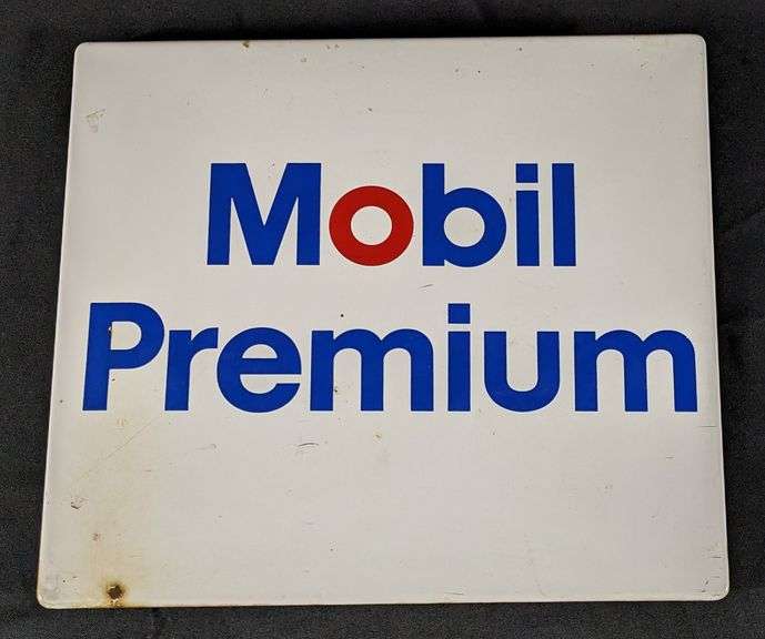 PORCELAIN GAS PUMP SIGN MOBIL PREMIUM GASOLINE - Millers Auction Co.