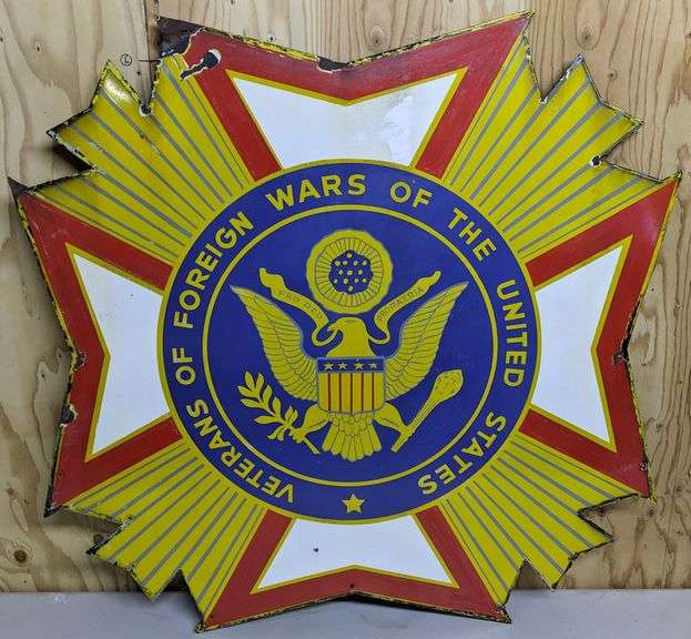 DIE CUT PORCELAIN SIGN VFW VETERANS OF FOREIGN WARS OF THE UNITED STATES