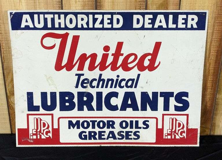TIN SIGN UNITED TECHNICAL LUBRICANTS MOTOR OILS GREASES Millers 