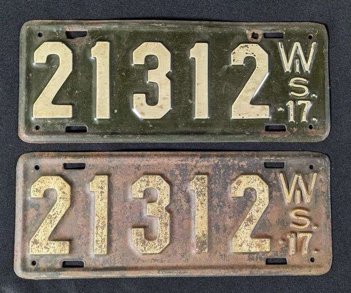 1917 WI WIS WISCONSIN LICENSE PLATE PAIR 21312 (PALINDROME)