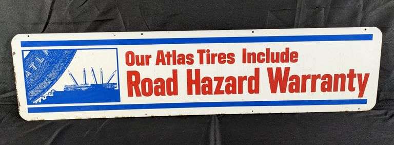 ATLAS TIRES 2 SIDED TIN TIRE RACK SIGN - Millers Auction Co.
