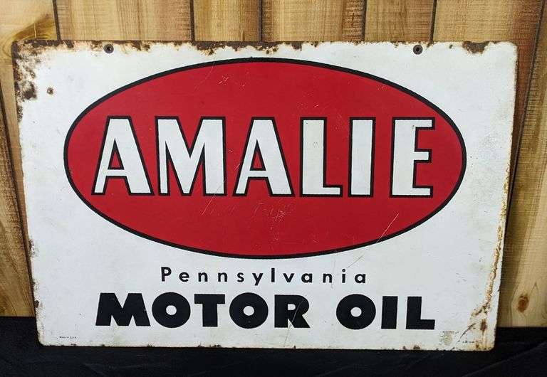 TIN SIGN AMALIE MOTOR OIL - 2 SIDED - Millers Auction Co.