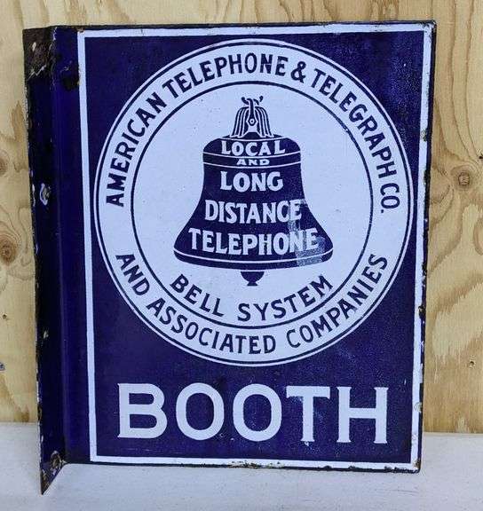 PORCELAIN FLANGE SIGN AMERICAN TELEPHONE & TELEGRAPH BELL SYSTEM PHONE BOOTH