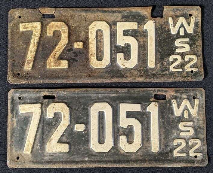 1922 WI WIS WISCONSIN LICENSE PLATE PAIR 72-051