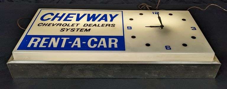 CHEVWAY CHEVROLET DEALERS RENT-A-CAR LIGHTED CLOCK