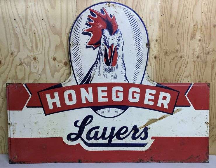 EMBOSSED TIN SIGN HONEGGER LAYERS (CHICKEN POULTRY)
