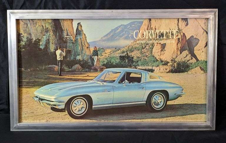 1964 CHEVROLET CORVETTE STING RAY DEALERSHIP SHOWROOM SIGN ORIGINAL FRAME