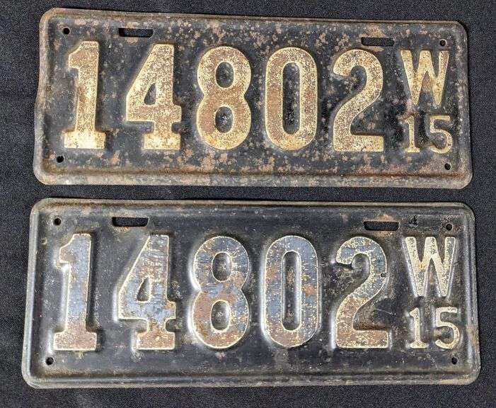 1915 WI WIS WISCONSIN LICENSE PLATE PAIR 14802W