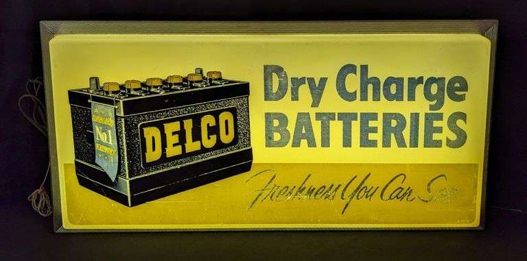 DELCO DRY CHARGE BATTERY LIGHTED SIGN