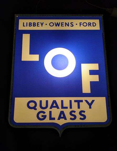 2 SIDED LIGHTED SIGN LIBBEY-OWENS-FORD QUALITY GLASS
