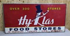 EMBOSSED TIN SIGN HY-KLAS FOOD STORES MISSOURI KANSAS IOWA NEBRASKA