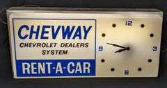 CHEVWAY CHEVROLET DEALERS RENT-A-CAR LIGHTED CLOCK