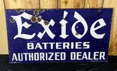 PORCELAIN SIGN EXIDE BATTERIES AUTHORIZED DEALER 2 SIDED