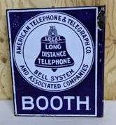 PORCELAIN FLANGE SIGN AMERICAN TELEPHONE & TELEGRAPH BELL SYSTEM PHONE BOOTH