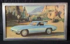1964 CHEVROLET CORVETTE STING RAY DEALERSHIP SHOWROOM SIGN ORIGINAL FRAME