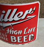 PORCELAIN CURVED CORNER SIGN MILLER HIGH LIFE BEER MILWAUKEE WISCONSIN