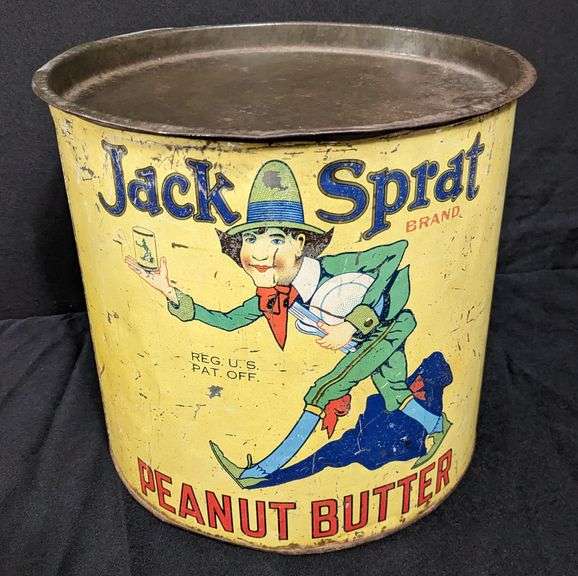 25# TIN BIN JACK SPRAT PEANUT BUTTER WESTERN GROCER MILLS MARSHALLTOWN IOWA
