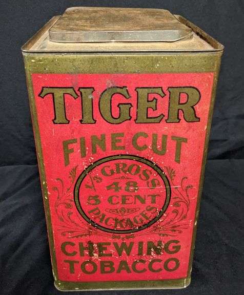 CARDBOARD TIN BIN BRIGHT TIGER CHEWING TOBACCO 5¢ PACKAGES P LORILLARD JERSEY CITY NJ