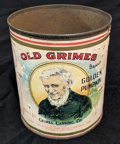 2# 1OZ PAPER LABEL TIN CAN OLD GRIMES GOLDEN PUMPKIN GRIMES IOWA