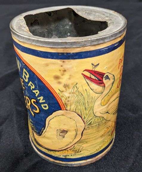 PAPER LABEL TIN CAN PEICAN BRAND COVE OYSTERS BALTIMORE OYSTER CO