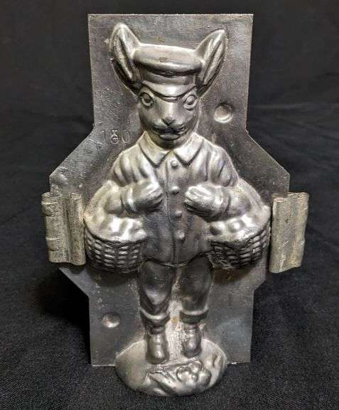 ANTIQUE CHOCOLATE MOLD EASTER BUNNY RABBIT DELIVERY MAN