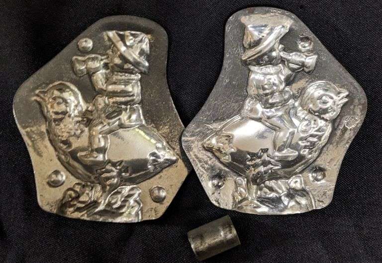 ANTIQUE CHOCOLATE MOLD EASTER BOY RIDING CHICK BLOWING TRUMPET ANTON REICHE DRESDEN
