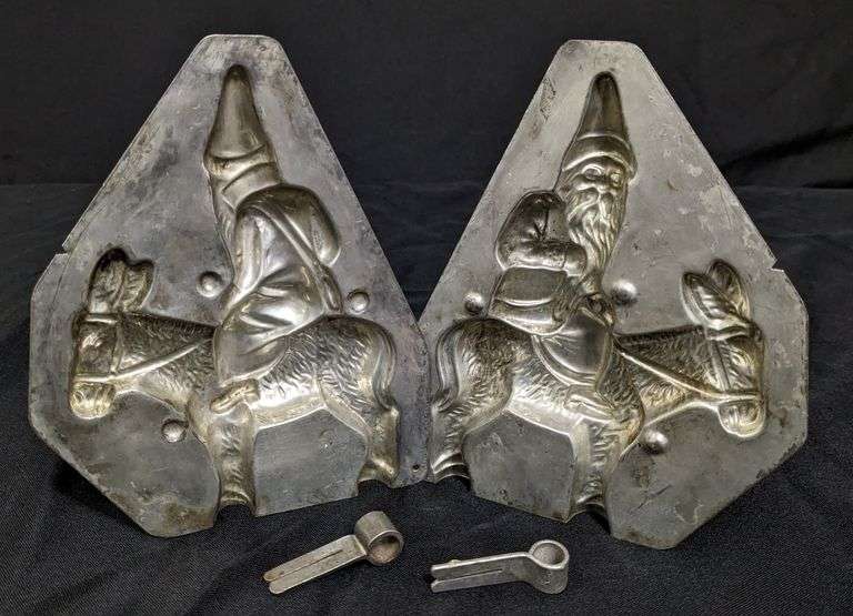 ANTIQUE CHOCOLATE MOLD SANTA SAINT NICK ON DONKEY JACKASS QUALITE'
