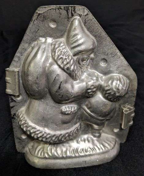 ANTIQUE CHOCOLATE MOLD SANTA CLAUS HOLDING BUYS EAR "NAUGHTY" GERMANY