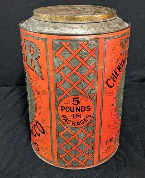 TIN COUNTRY STORE TIN BIN TIGER CHEWING TOBACCO 5¢ PACKAGES