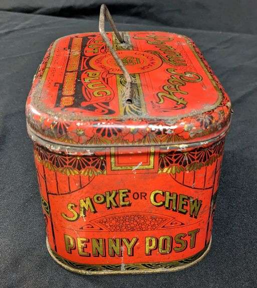 PENNY POST CUT PLUG TOBACCO TIN CAN STRATER BROTHERS LOUISVILLE KY