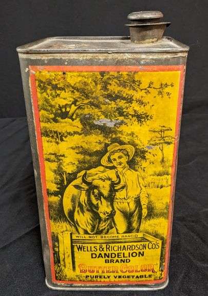 1 GAL TIN CAN WELLS & RICHARDSON CO'S DANDELION BRAND BUTTER COLOR BURLINGTON VERMONT