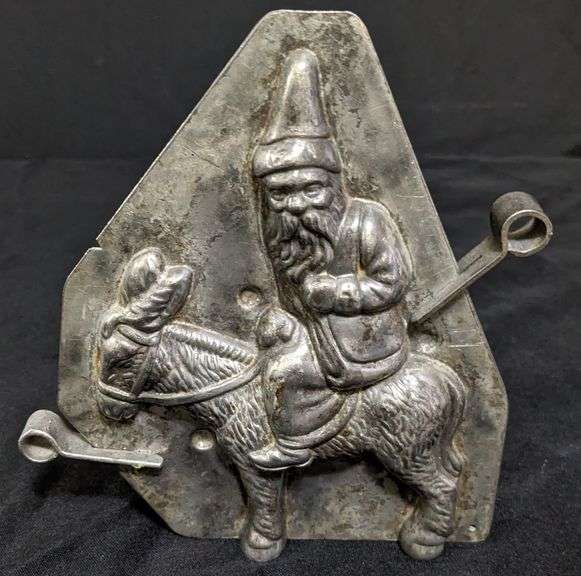 ANTIQUE CHOCOLATE MOLD SANTA SAINT NICK ON DONKEY JACKASS QUALITE'