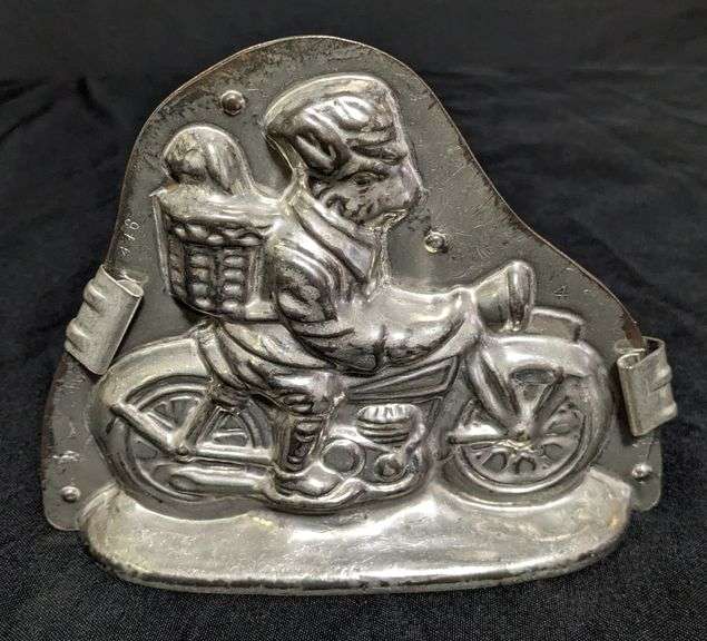ANTIQUE CHOCOLATE MOLD EASTER BUNNY RABBIT RIDING MOTORCYCLE