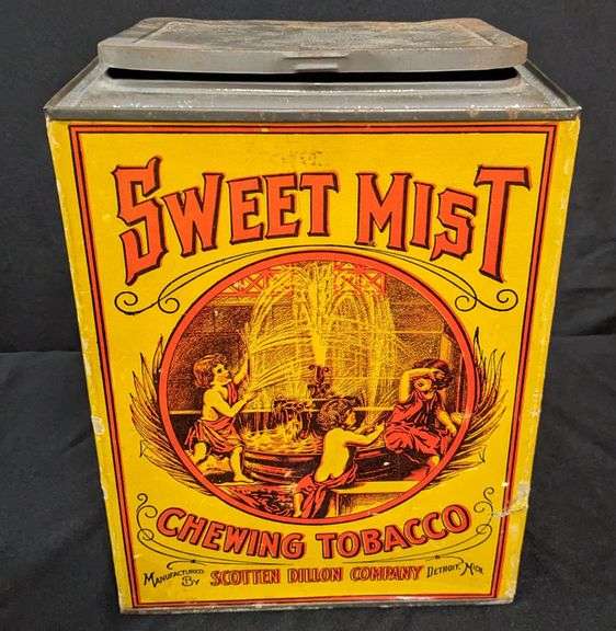 CARDBOARD TOBACCO BIN TIN SWEET MIST CHEWING TOBACCO SCOTTEN DILLON COMPANY