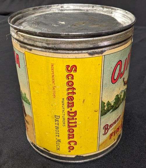 PAPER LABEL TIN CAN OJIBWA FINE CUT TOBACCO SCOTTEN DILLON CO DETROIT MICHIGAN