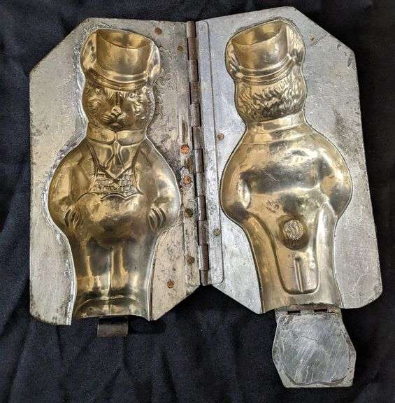 ANTIQUE CHOCOLATE MOLD EASTER BUNNY RABBIT WEARING CLOTHING