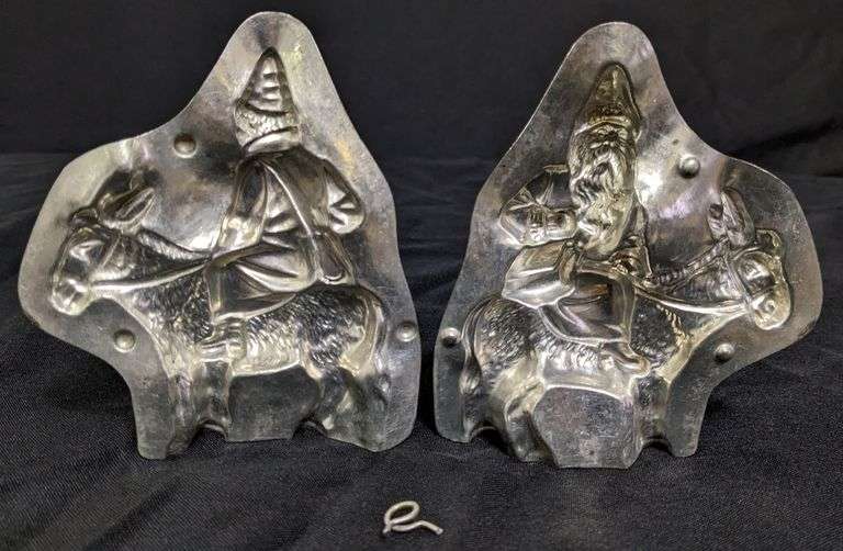 ANTIQUE CHOCOLATE MOLD SANTA SAINT NICK ON DONKEY JACKASS