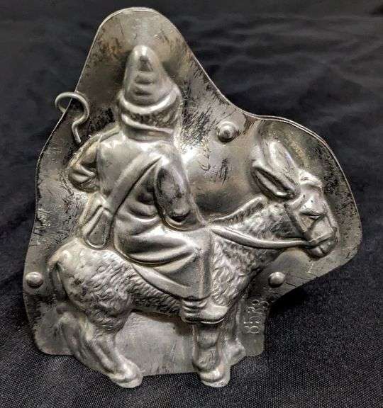 ANTIQUE CHOCOLATE MOLD SANTA SAINT NICK ON DONKEY JACKASS